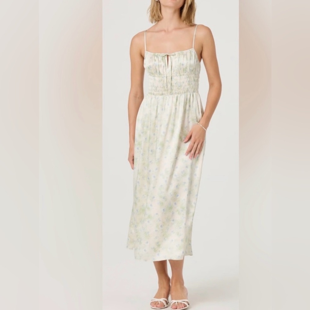 ASTR Satin Floral Midi Dress - IVORY